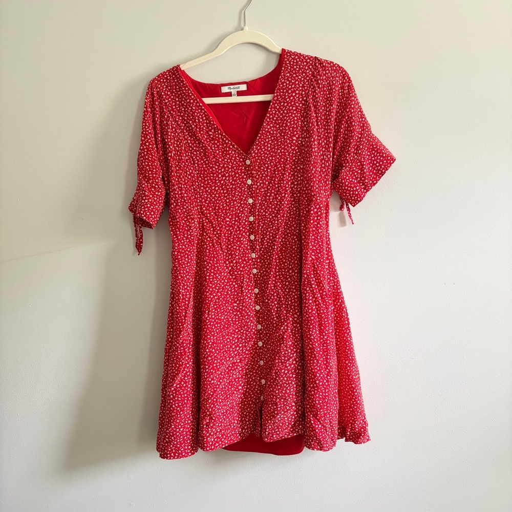 MADEWELL RED SILK BUTTON FRONT MINI DRESS - Picture 6 of 8